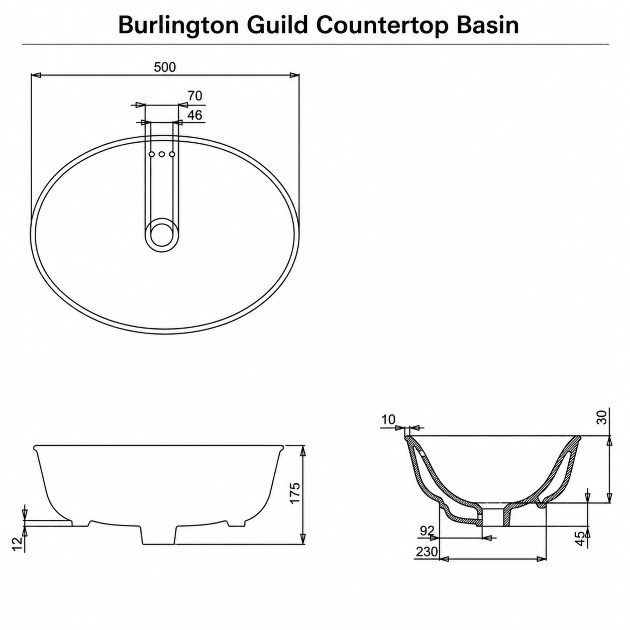 Burlington Guild 500mm x 380mm | Countertop Basin | Ceramic | White Gloss - Mockridge Design