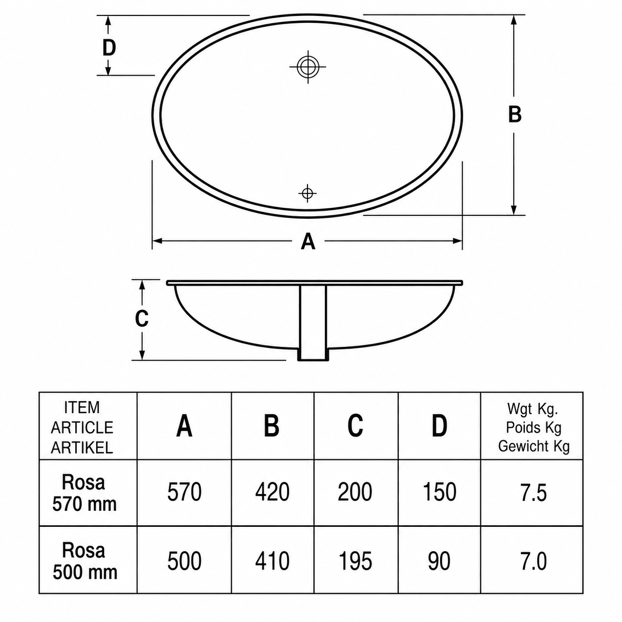 Rosa 570mm | Undermount Basin | Ceramic | White Gloss - Mockridge Design