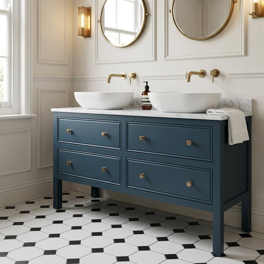 The Chester | Painted Beaded Double Vanity 1400mm Stiffkey Blue - Mockridge Design