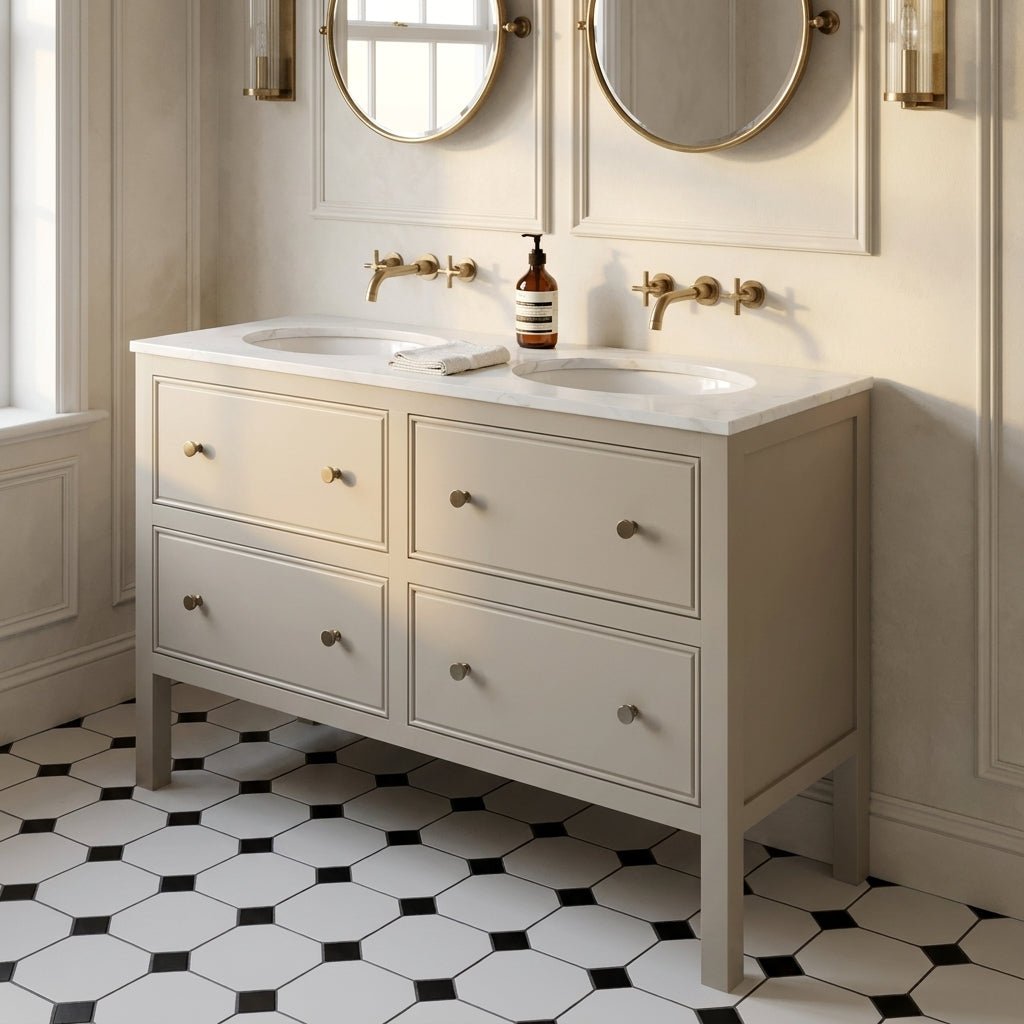 The Chester | Undermounted | Painted Beaded Double Vanity 1200mm Elephants Breath - Mockridge Design