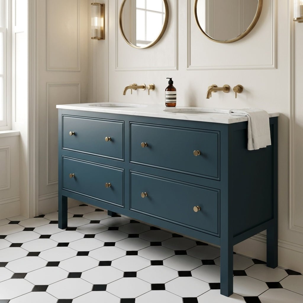 The Chester | Undermounted | Painted Beaded Double Vanity 1400mm Stiffkey Blue - Mockridge Design