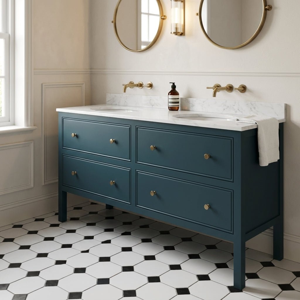 The Chester | Undermounted | Painted Beaded Double Vanity 1600mm Stiffkey Blue - Mockridge Design