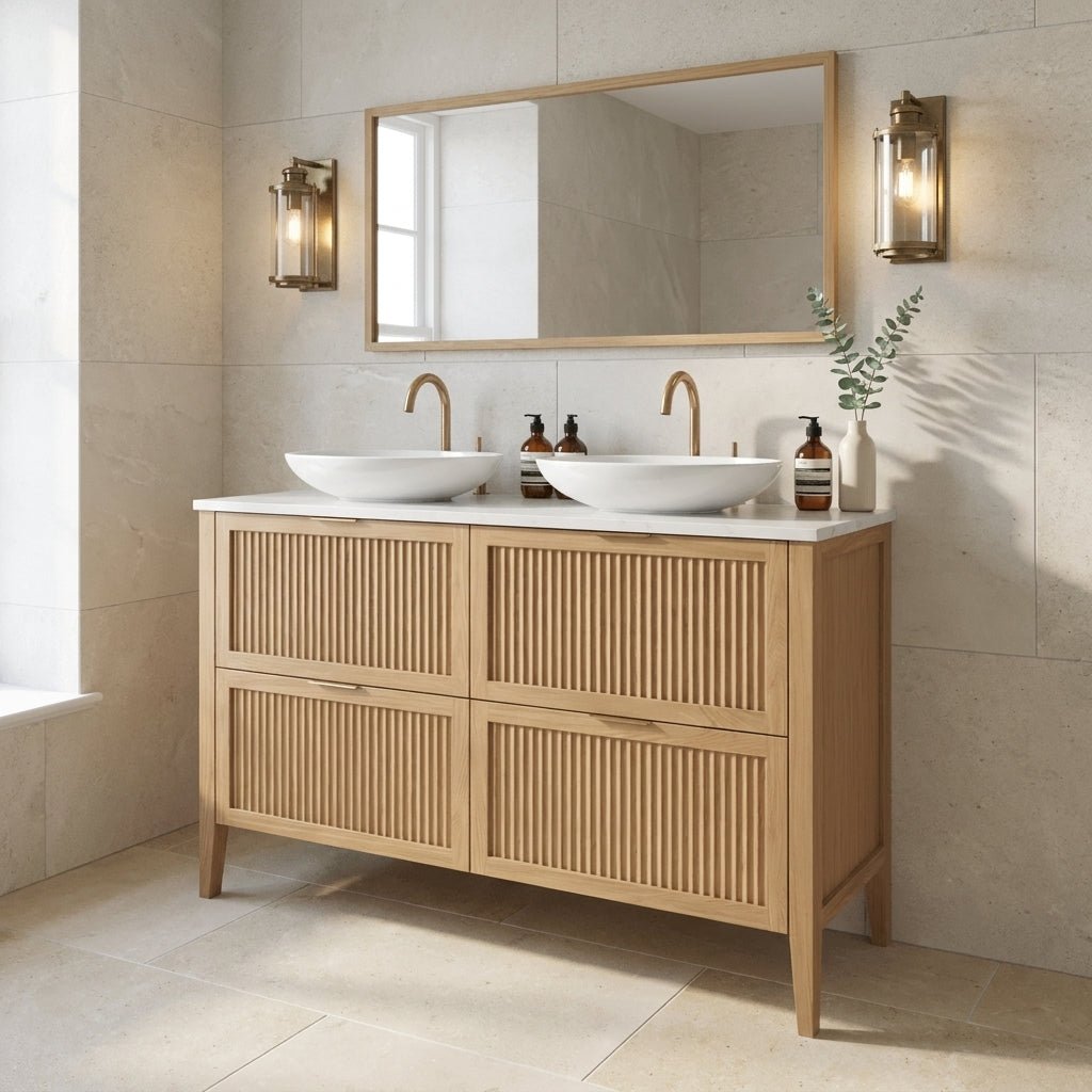 The Clifton | Oak Fluted Double Vanity 1200mm | Natural - Mockridge Design