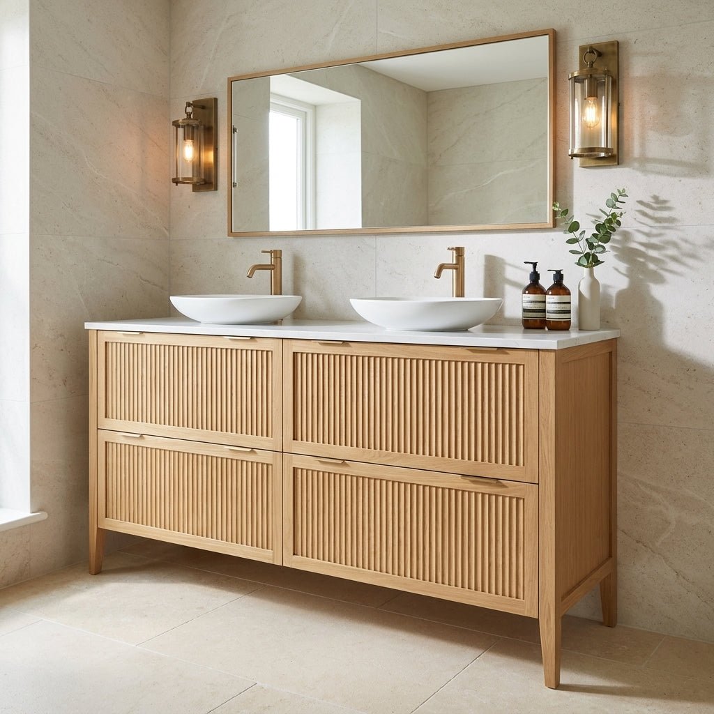 The Clifton | Oak Fluted Double Vanity 1600mm | Natural - Mockridge Design