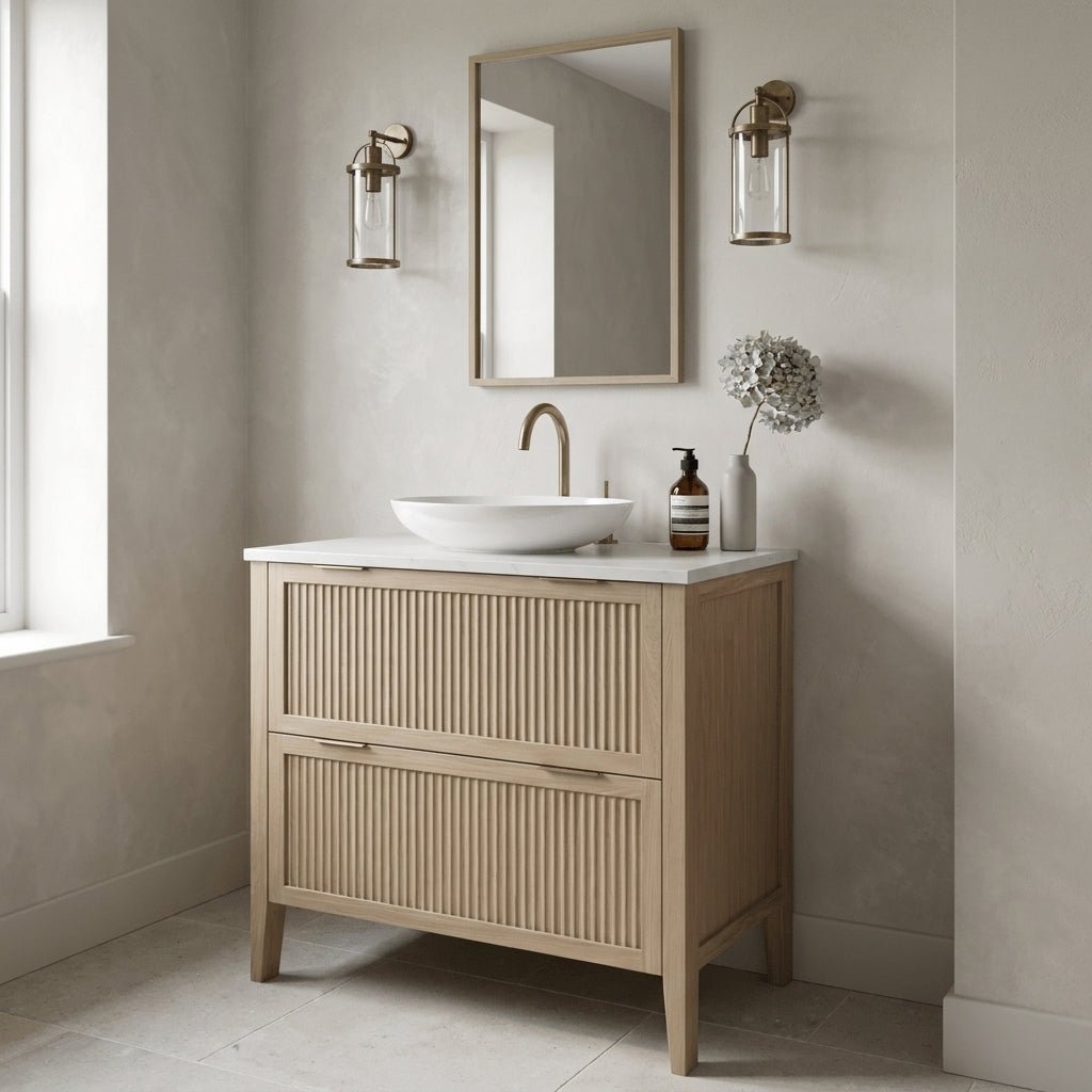 The Clifton | Oak Fluted Vanity 800mm | Smoke 5% - Mockridge Design