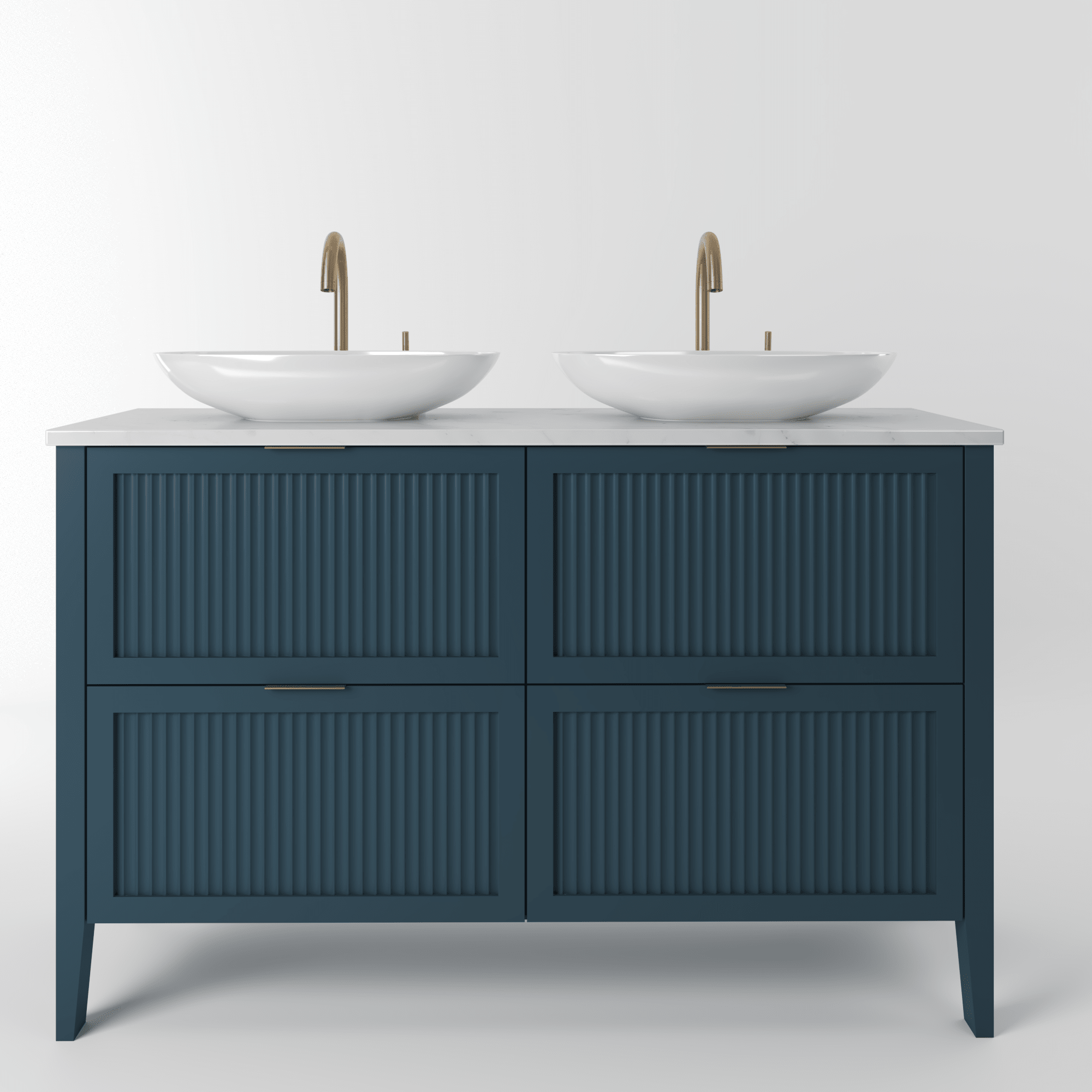 The Clifton | Painted Fluted Double Vanity 1200mm Stiffkey Blue - Mockridge Design