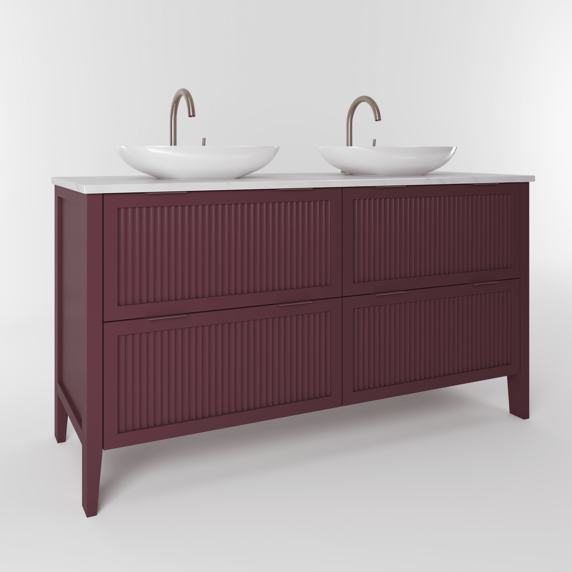 The Clifton | Painted Fluted Double Vanity 1400mm Brinjal - Mockridge Design