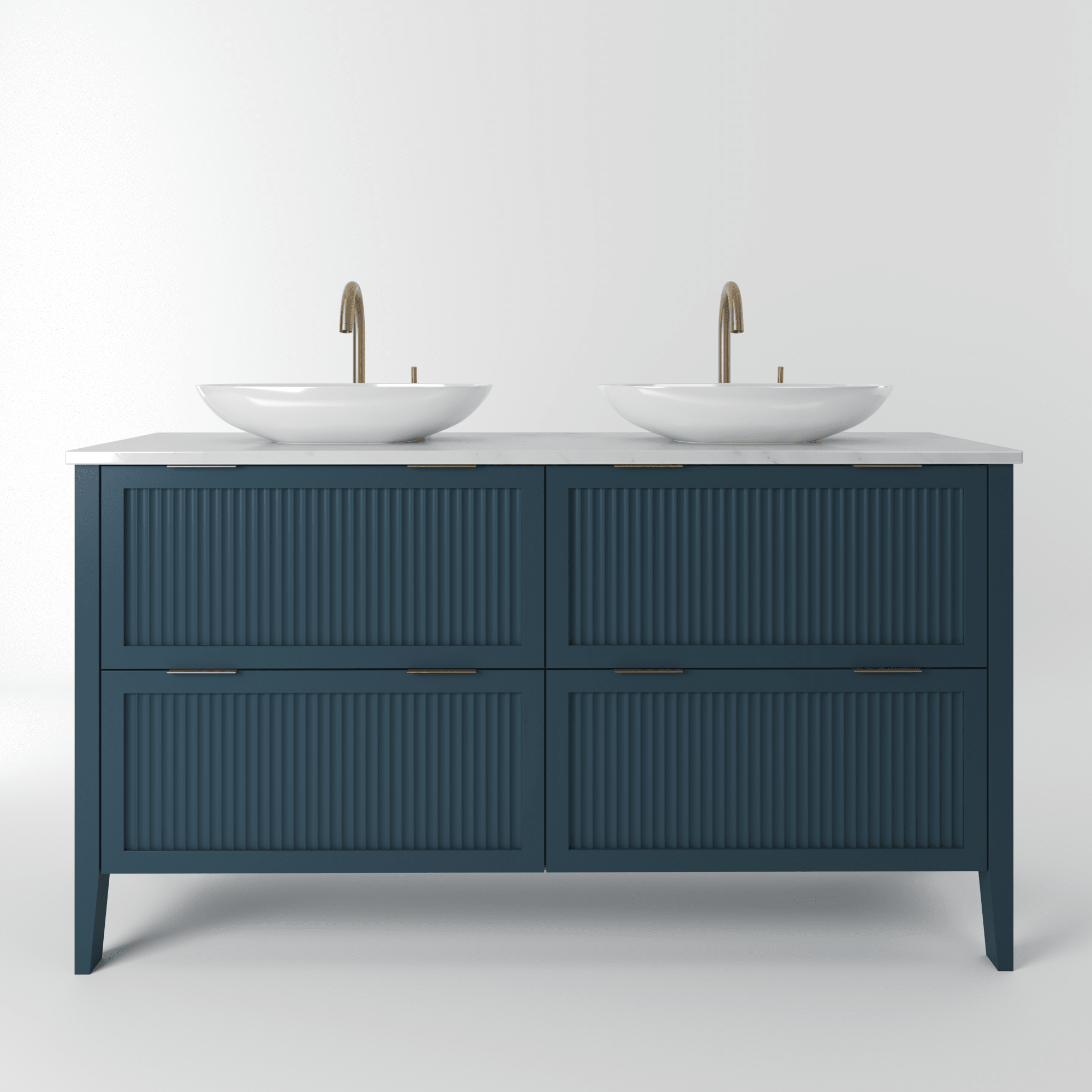 The Clifton | Painted Fluted Double Vanity 1400mm Stiffkey Blue - Mockridge Design
