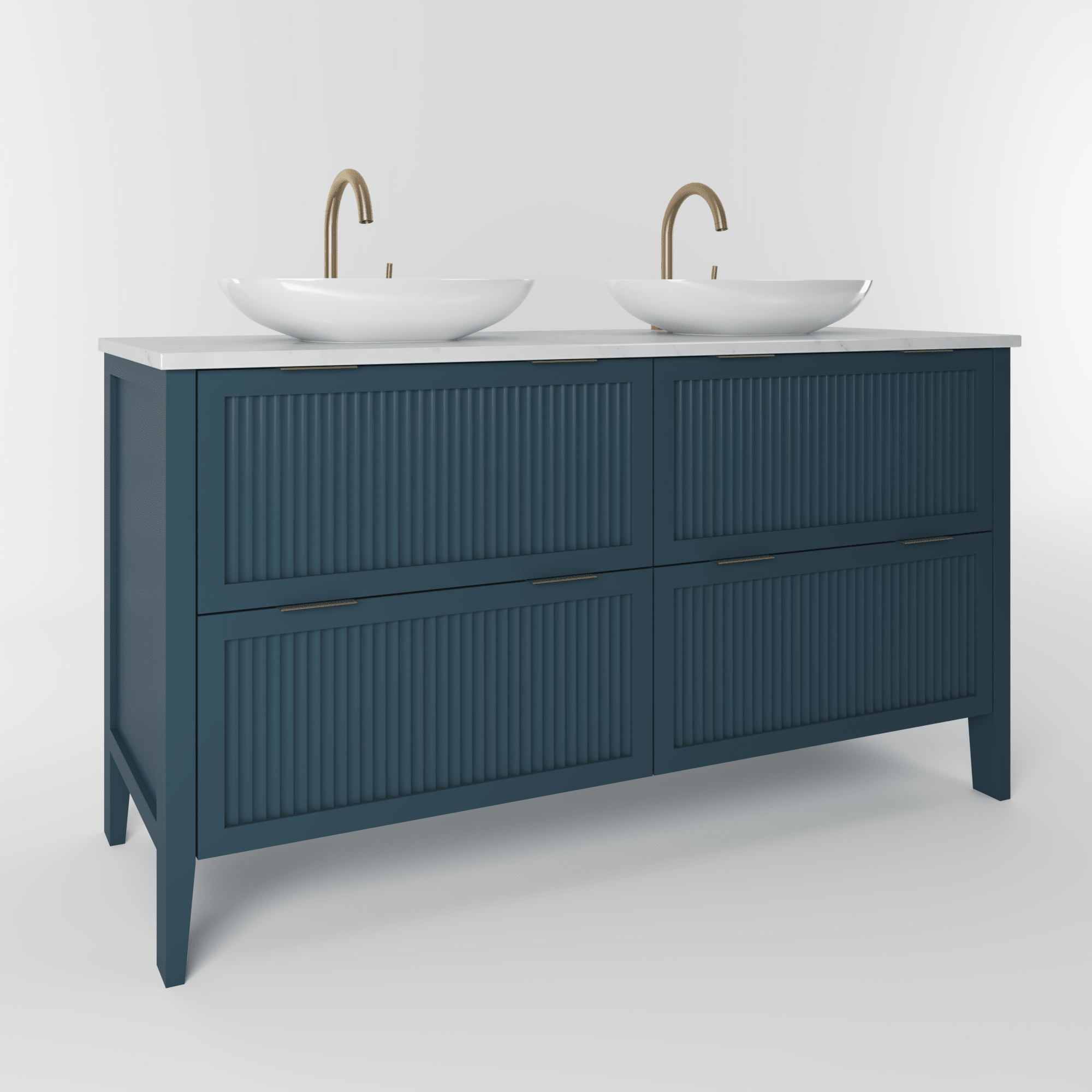 The Clifton | Painted Fluted Double Vanity 1400mm Stiffkey Blue - Mockridge Design