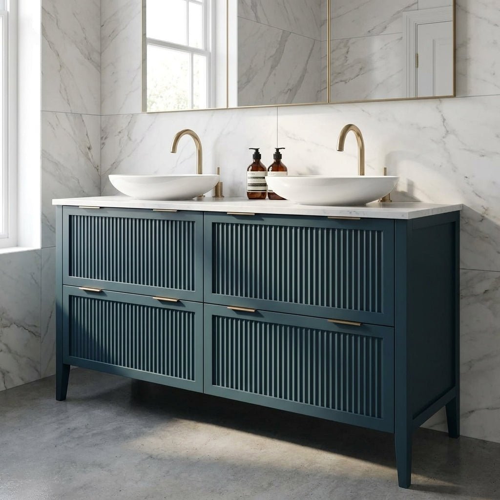 The Clifton | Painted Fluted Double Vanity 1400mm Stiffkey Blue - Mockridge Design