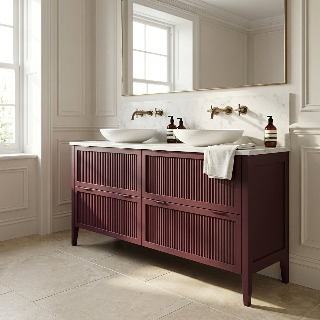 The Clifton | Painted Fluted Double Vanity 1600mm Brinjal - Mockridge Design