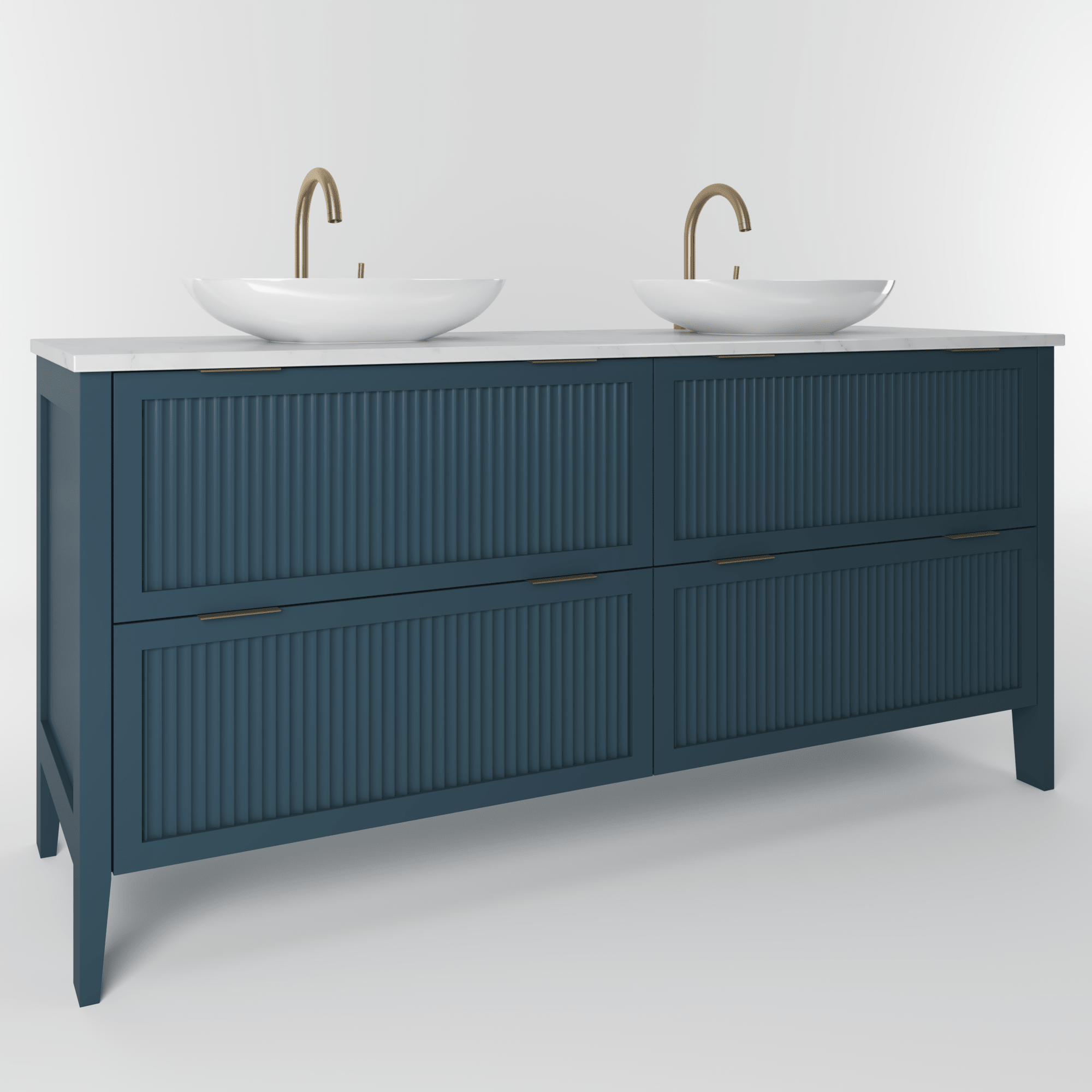 The Clifton | Painted Fluted Double Vanity 1600mm Stiffkey Blue - Mockridge Design