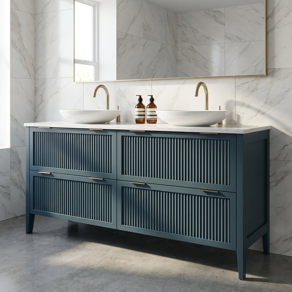 The Clifton | Painted Fluted Double Vanity 1600mm Stiffkey Blue - Mockridge Design
