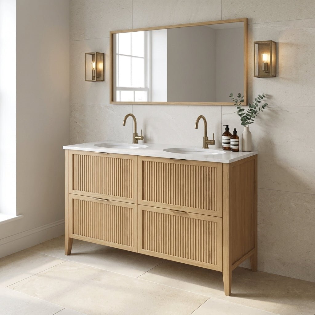 The Clifton | Undermounted | Oak Fluted Double Vanity 1200mm | Natural - Mockridge Design