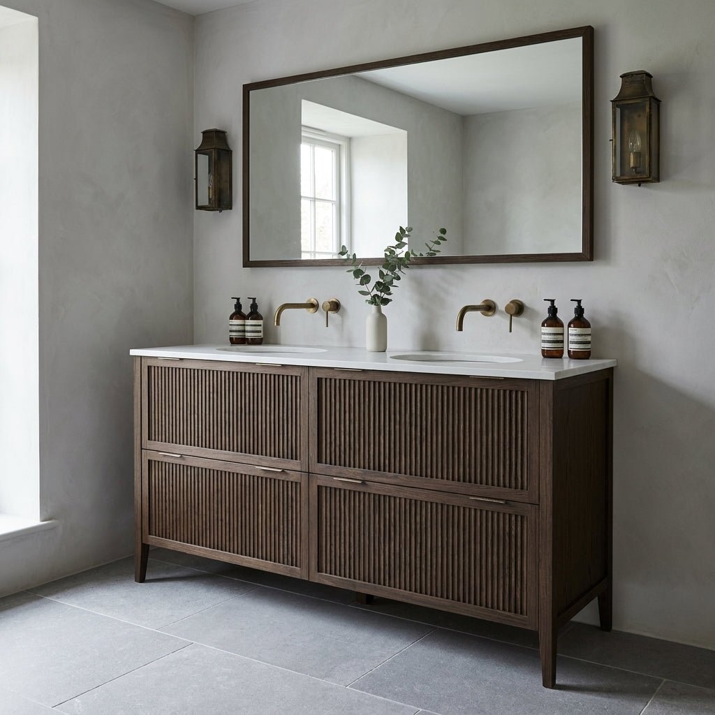 The Clifton | Undermounted | Oak Fluted Double Vanity 1600mm | Dark Roast - Mockridge Design