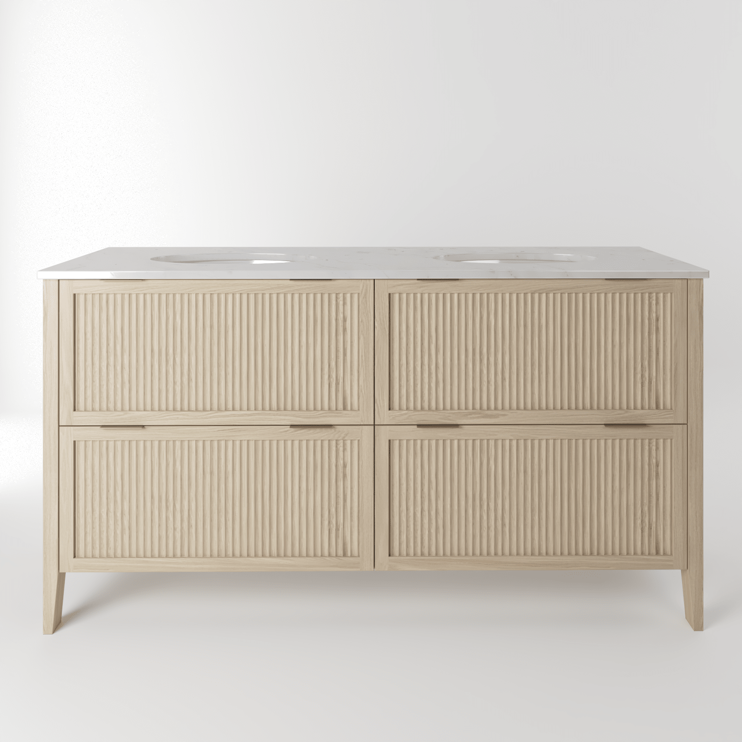 The Clifton | Undermounted | Oak Fluted Double Vanity 1600mm | White - Mockridge Design