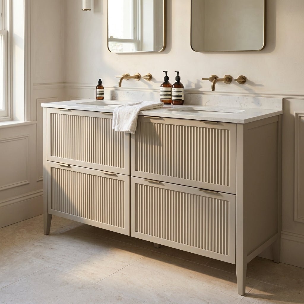 The Clifton | Undermounted | Painted Fluted Double Vanity 1400mm Elephants Breath - Mockridge Design