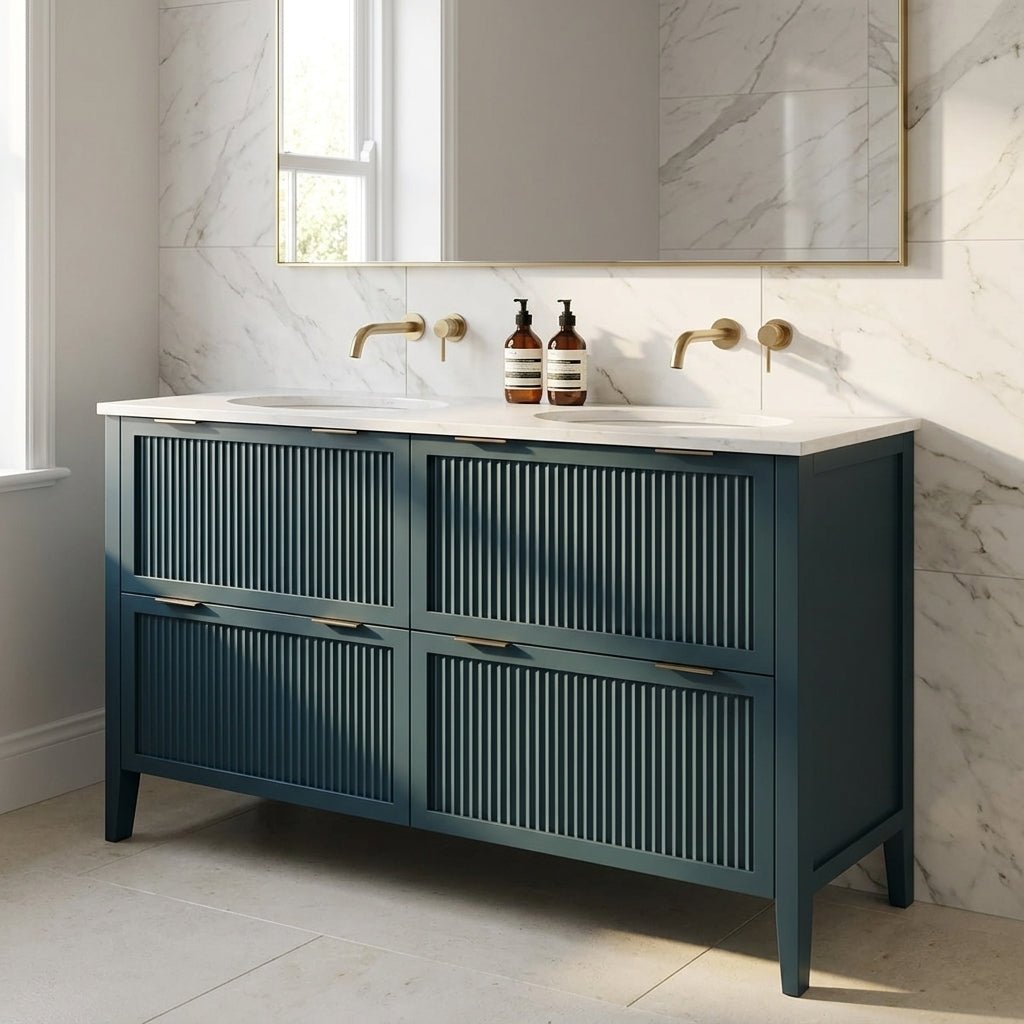 The Clifton | Undermounted | Painted Fluted Double Vanity 1400mm Stiffkey Blue - Mockridge Design