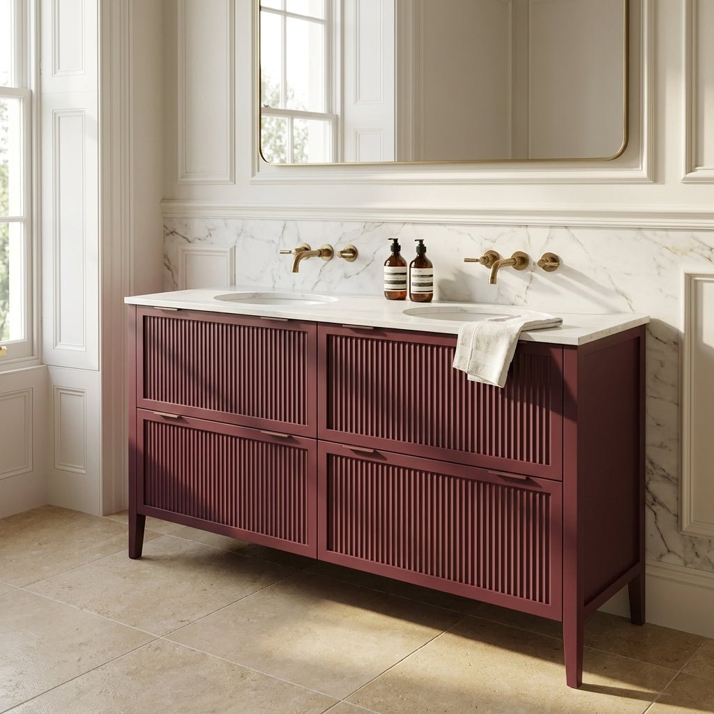 The Clifton | Undermounted | Painted Fluted Double Vanity 1600mm Brinjal - Mockridge Design
