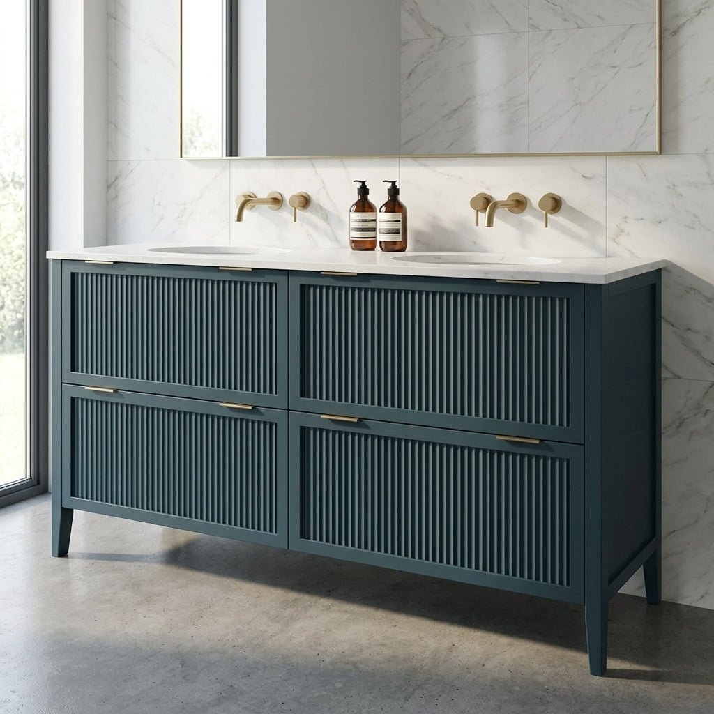 The Clifton | Undermounted | Painted Fluted Double Vanity 1600mm Stiffkey Blue - Mockridge Design