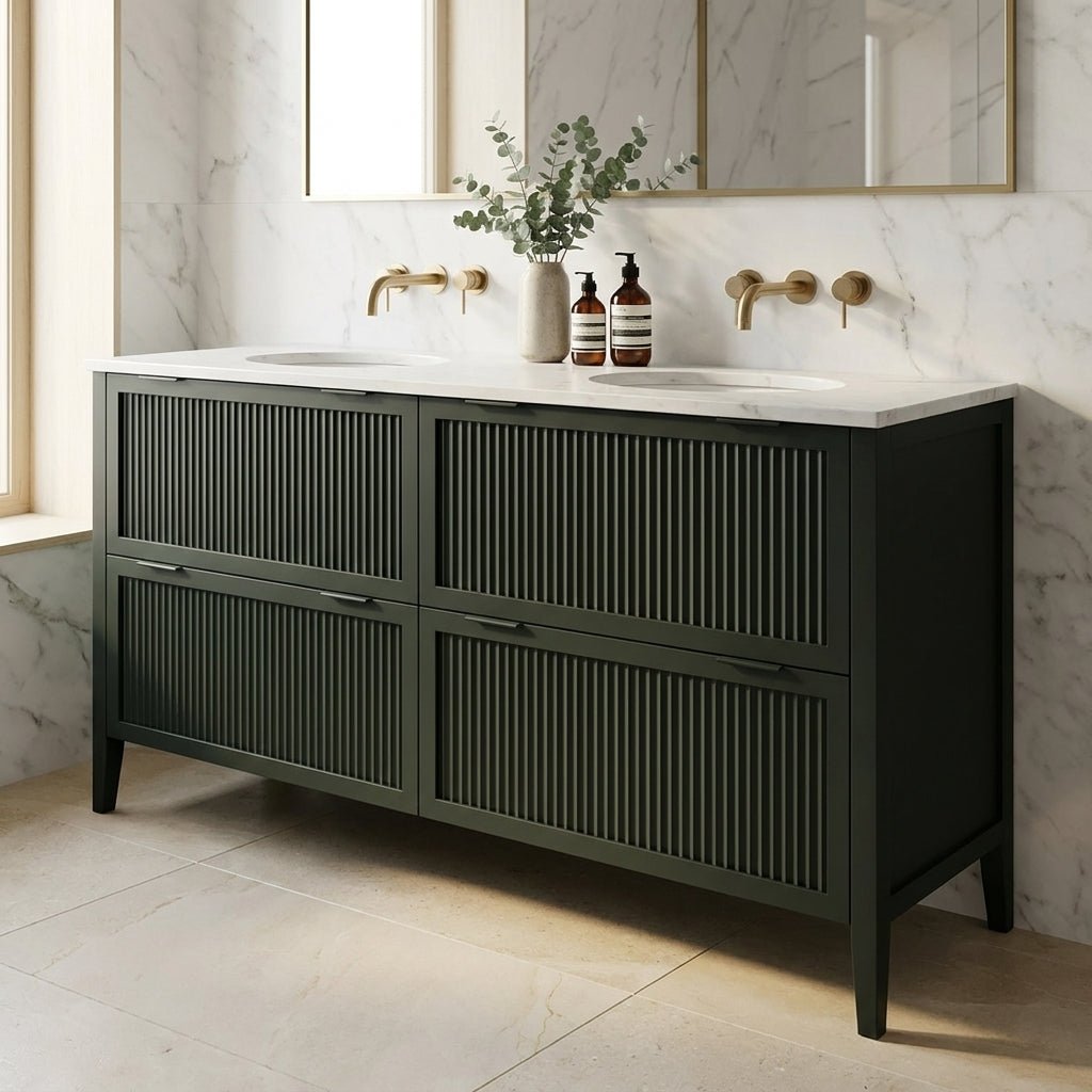 The Clifton | Undermounted | Painted Fluted Double Vanity 1600mm Studio Green - Mockridge Design