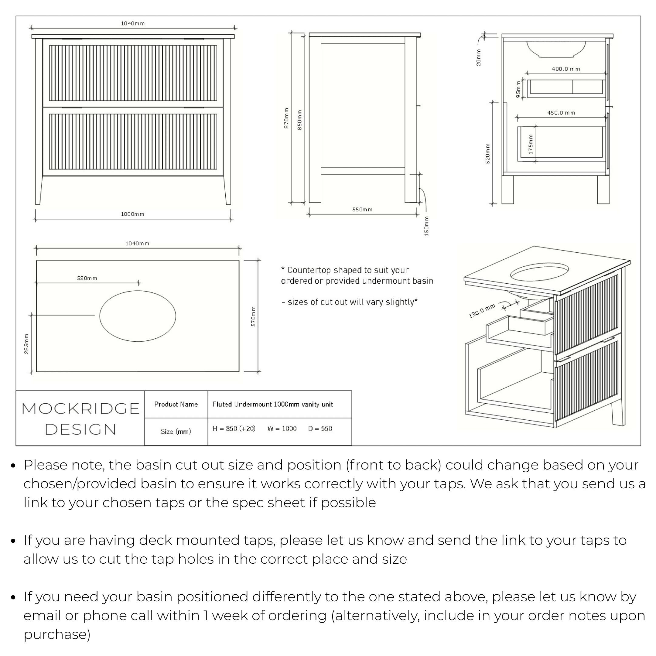 The Clifton | Undermounted | Painted Fluted Vanity 1000mm Brinjal - Mockridge Design