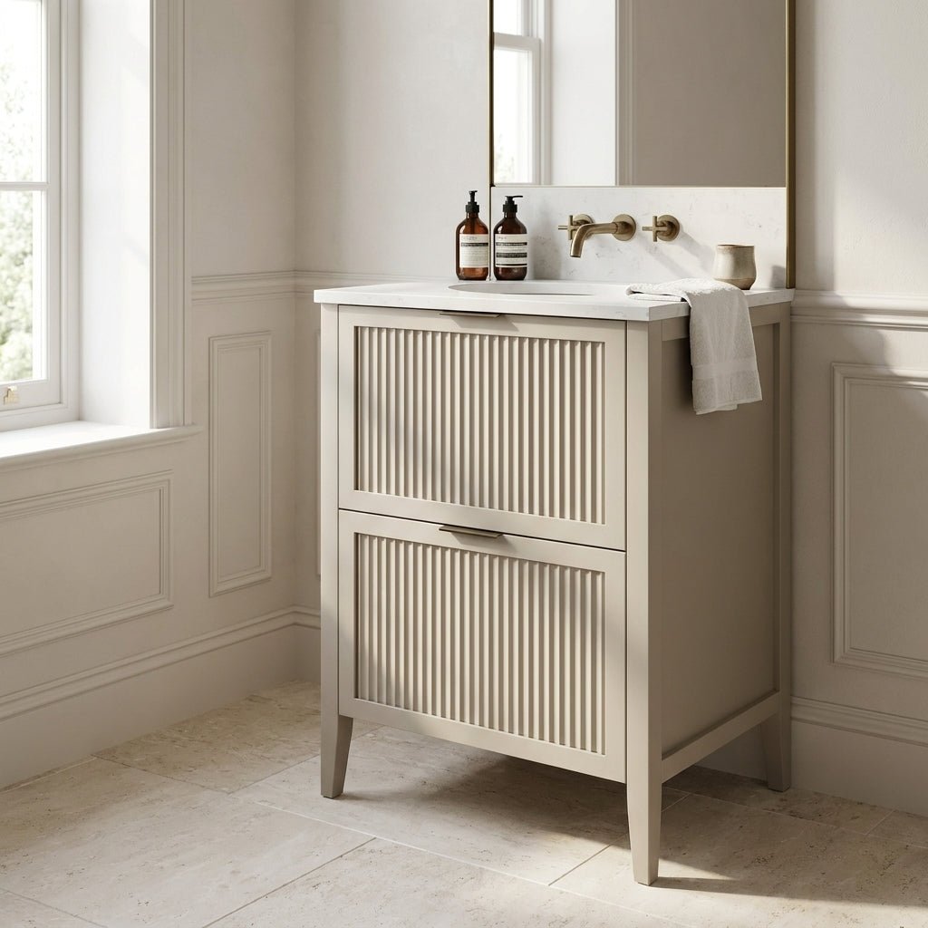 The Clifton | Undermounted | Painted Fluted Vanity 600mm Elephants Breath - Mockridge Design