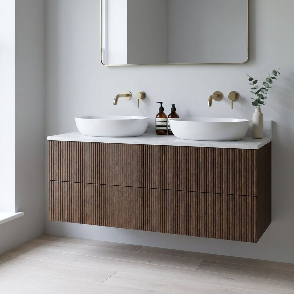 The Reeded | Oak Double Vanity 1200mm | Chocolate - Mockridge Design