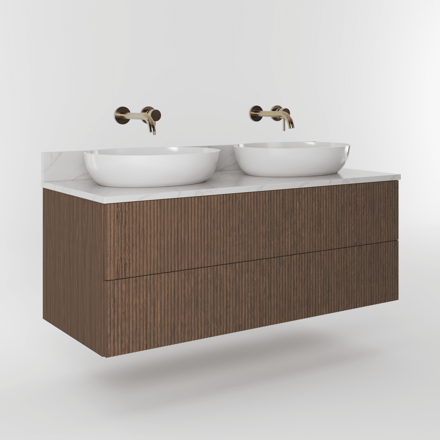 The Reeded | Oak Double Vanity 1200mm | Chocolate - Mockridge Design