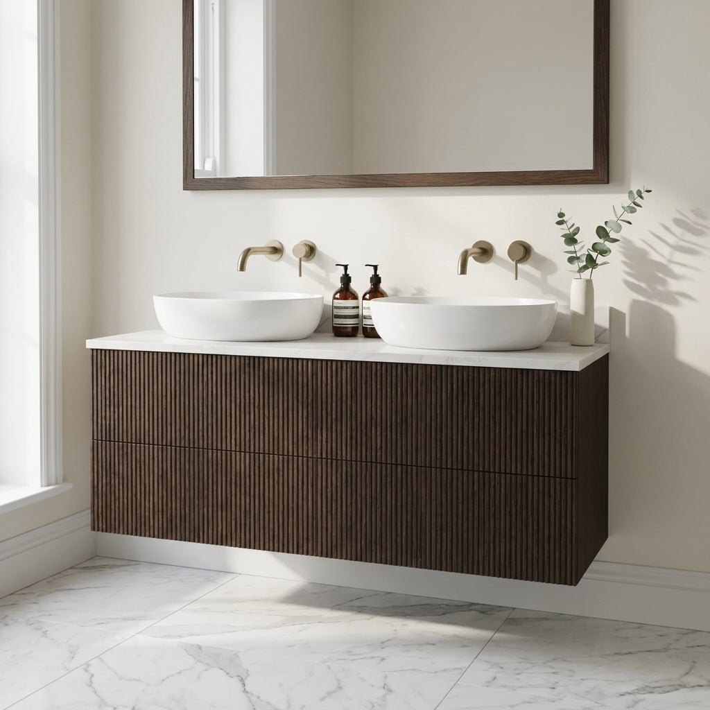 The Reeded | Oak Double Vanity 1200mm | Dark Roast - Mockridge Design