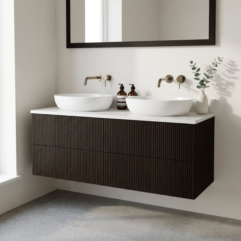 The Reeded | Oak Double Vanity 1200mm | Espresso - Mockridge Design
