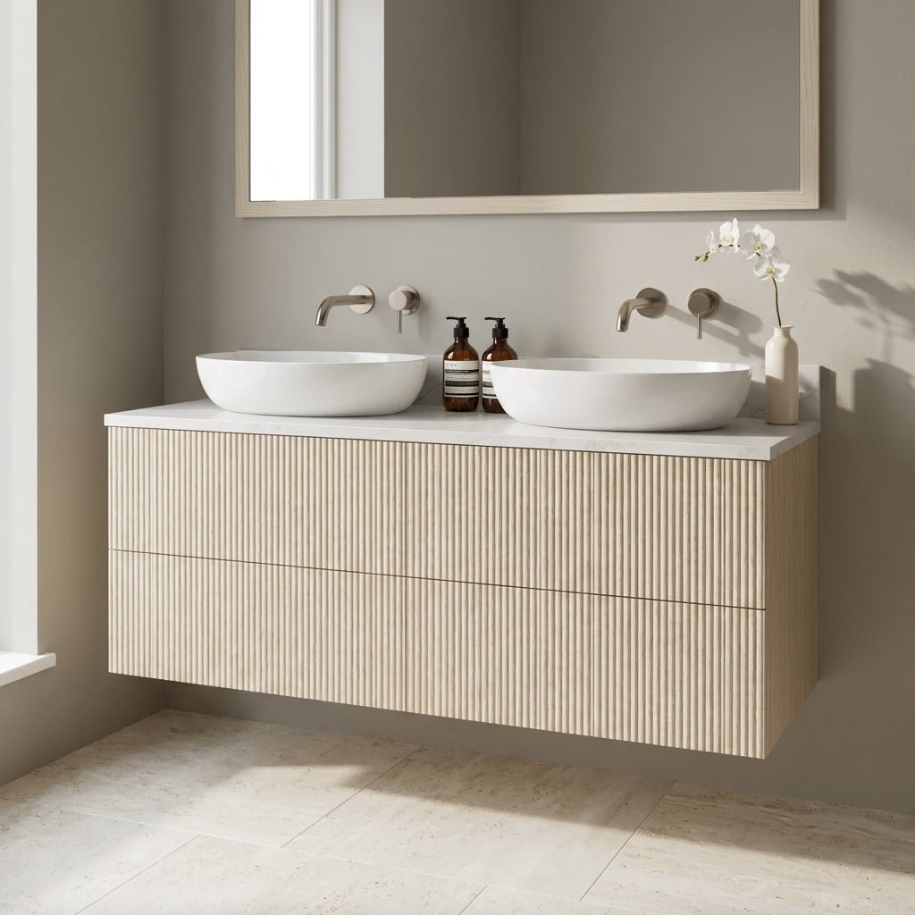 The Reeded | Oak Double Vanity 1200mm | White - Mockridge Design