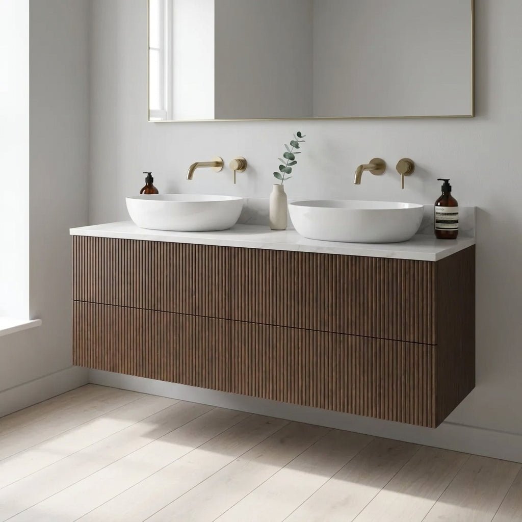 The Reeded | Oak Double Vanity 1400mm | Chocolate - Mockridge Design