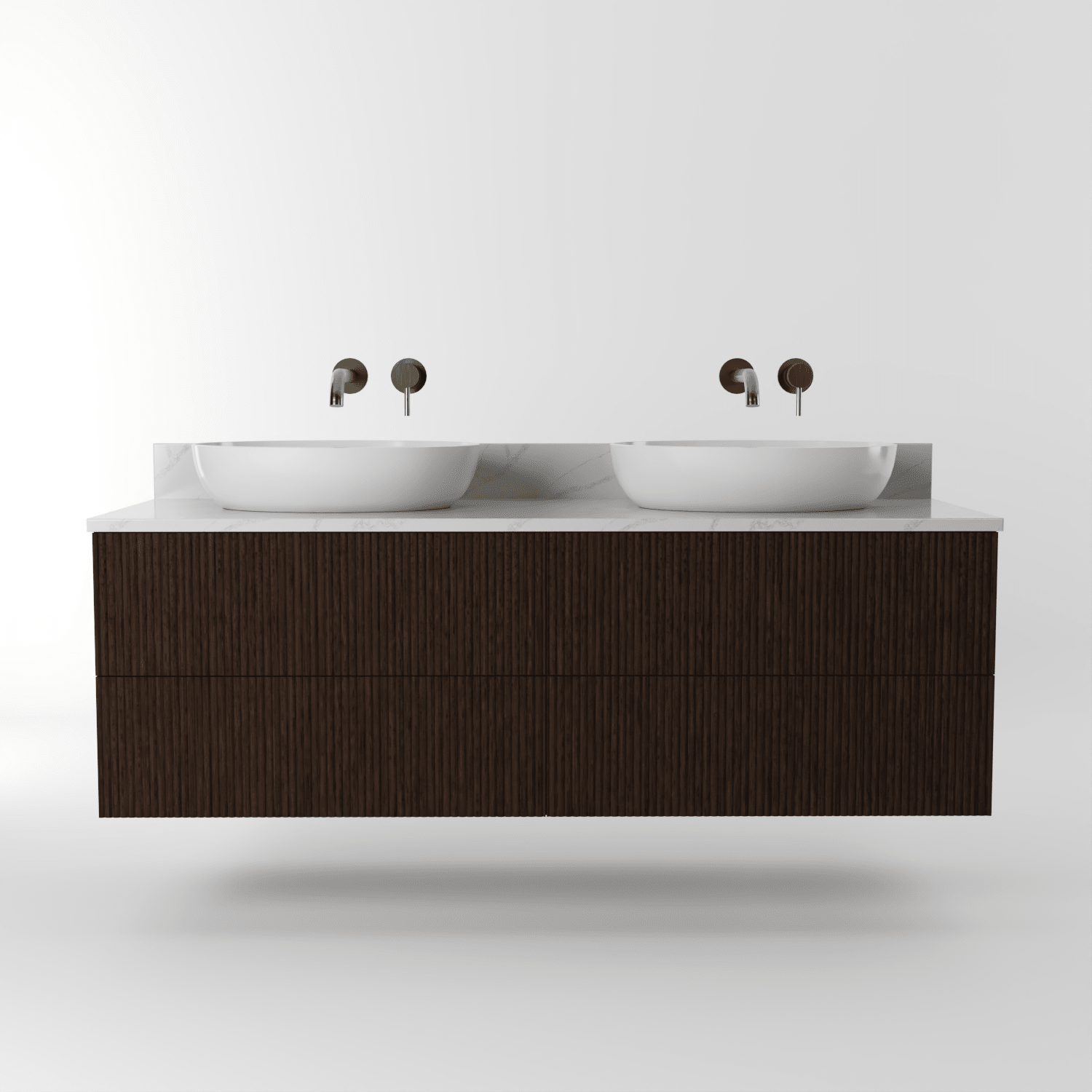 The Reeded | Oak Double Vanity 1400mm | Espresso - Mockridge Design