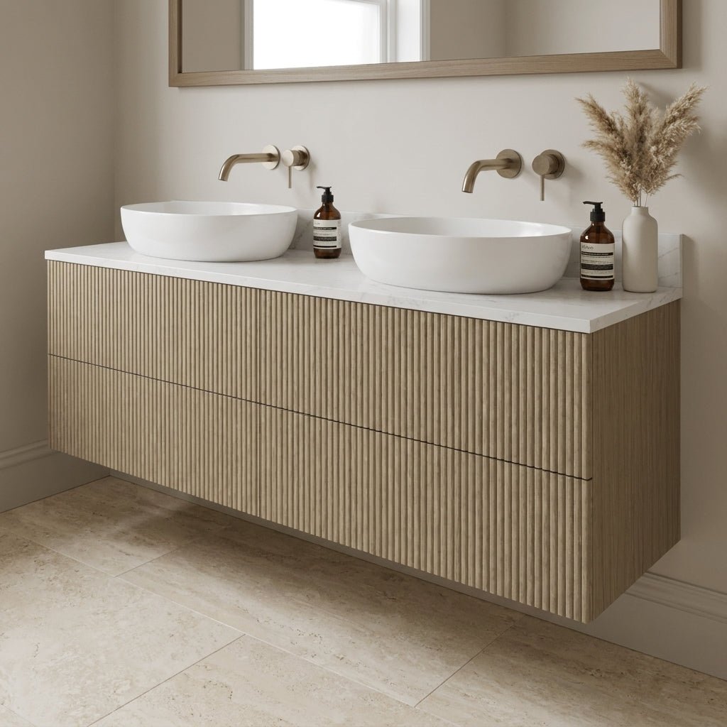 The Reeded | Oak Double Vanity 1400mm | Macchiato - Mockridge Design