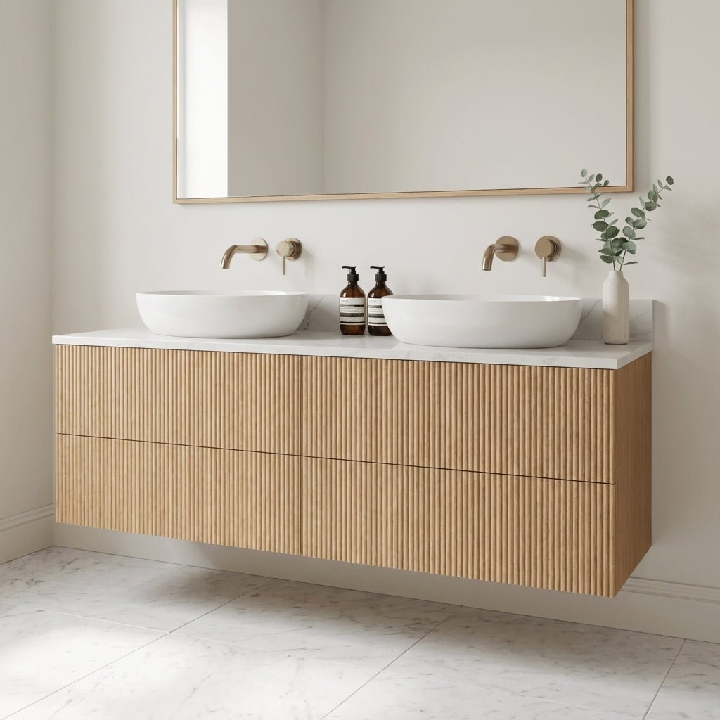 The Reeded | Oak Double Vanity 1400mm | Natural - Mockridge Design