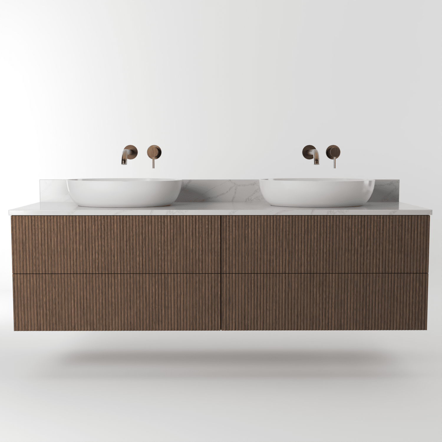 The Reeded | Oak Double Vanity 1600mm | Chocolate - Mockridge Design
