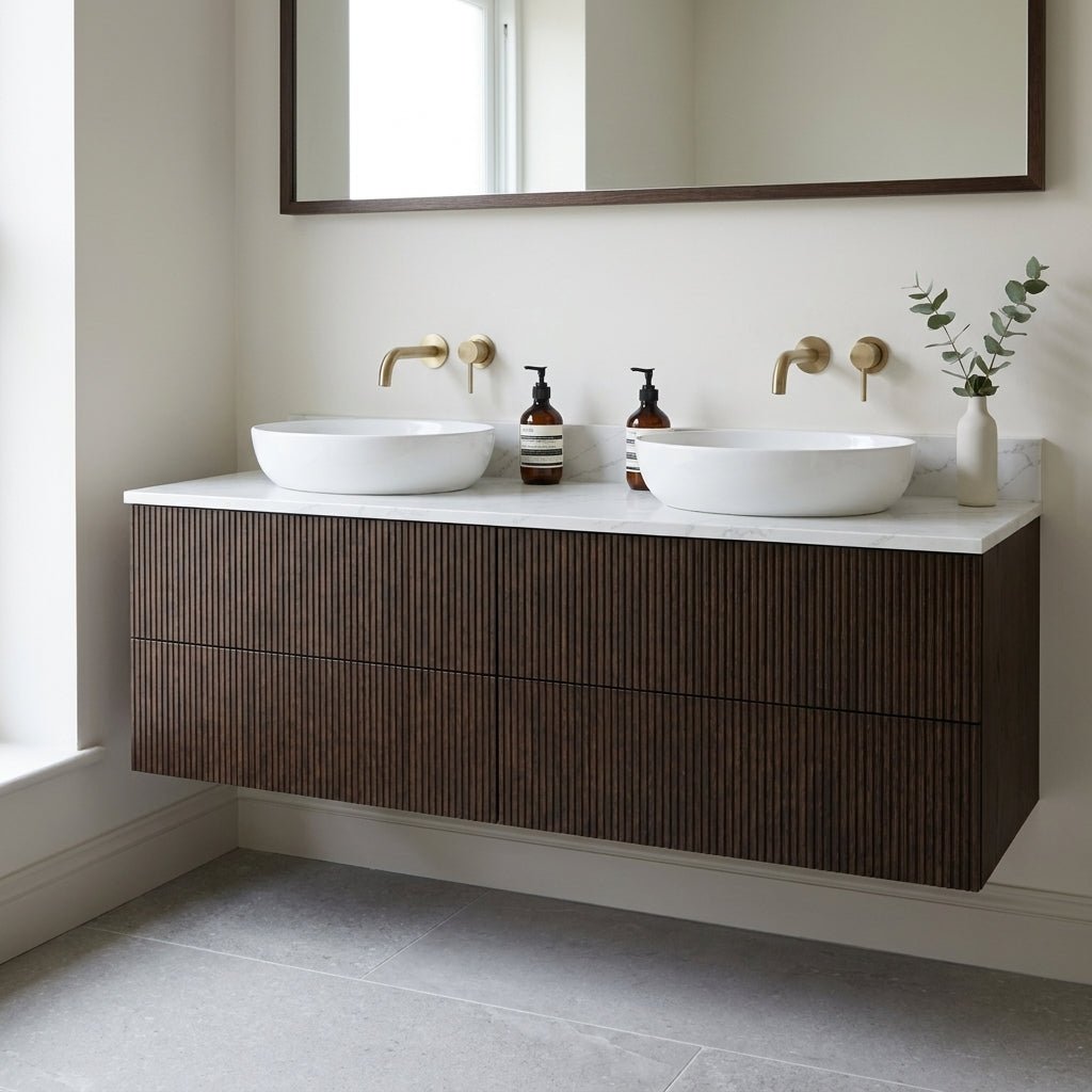 The Reeded | Oak Double Vanity 1600mm | Espresso - Mockridge Design