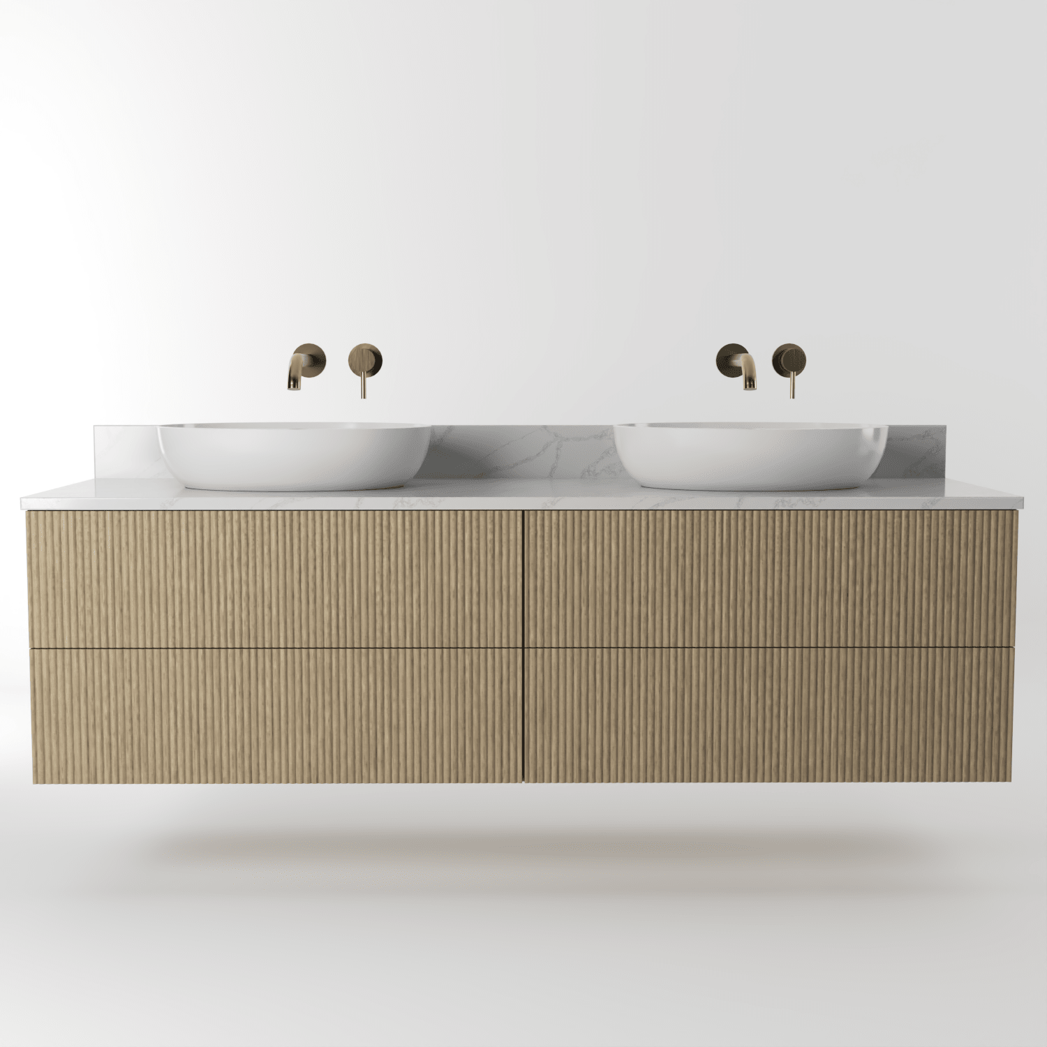 The Reeded | Oak Double Vanity 1600mm | Macchiato - Mockridge Design