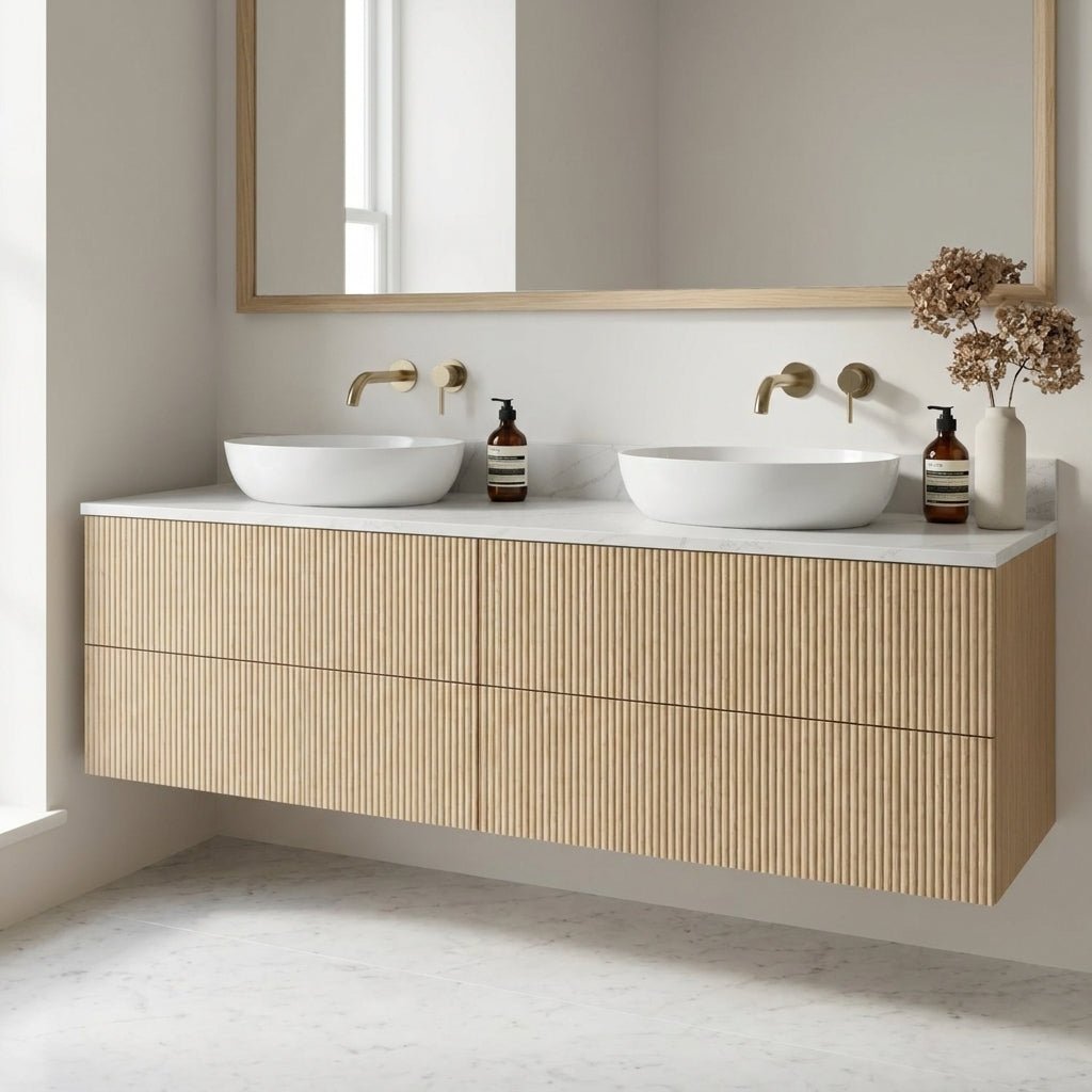 The Reeded | Oak Double Vanity 1600mm | Smoke 5% - Mockridge Design