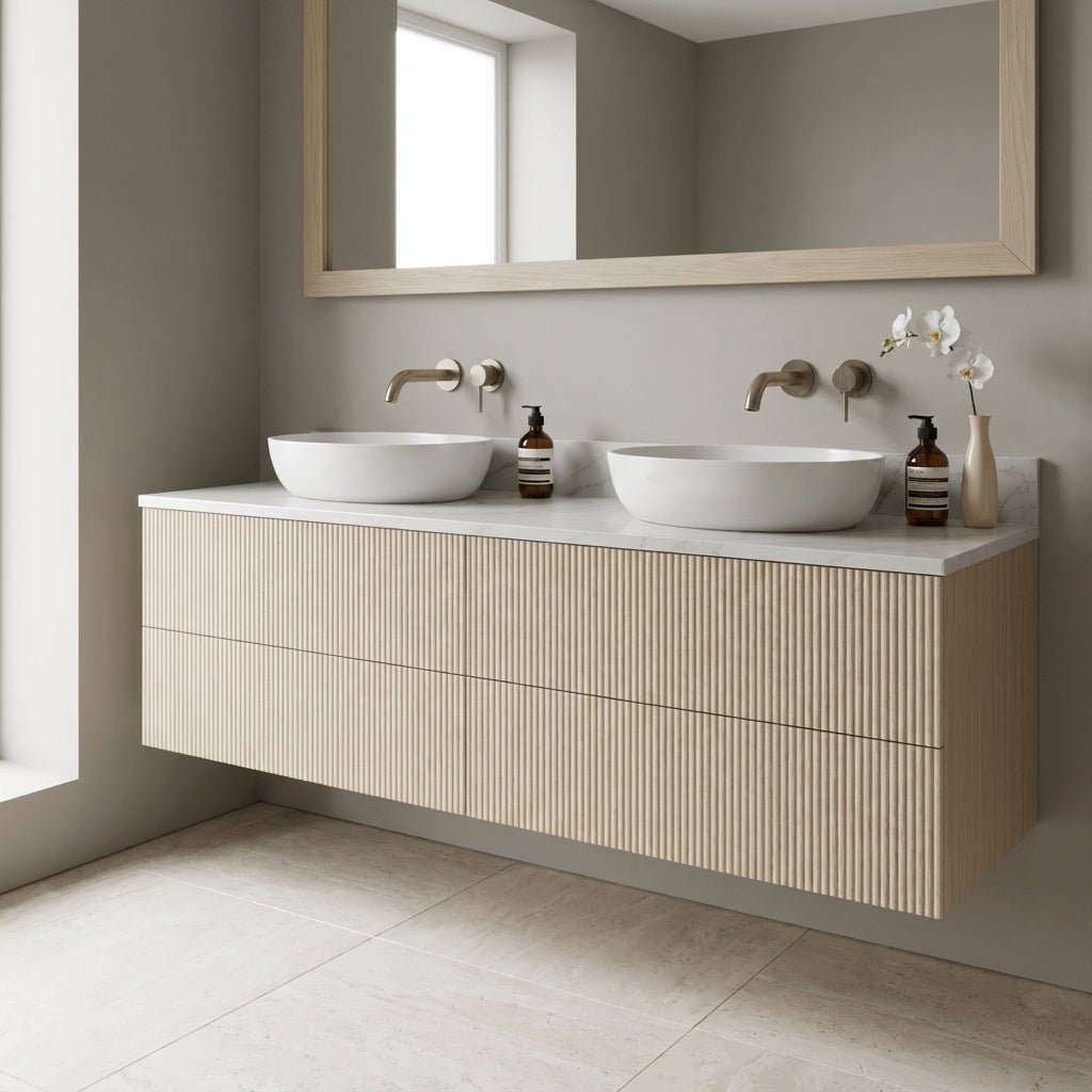 The Reeded | Oak Double Vanity 1600mm | White - Mockridge Design