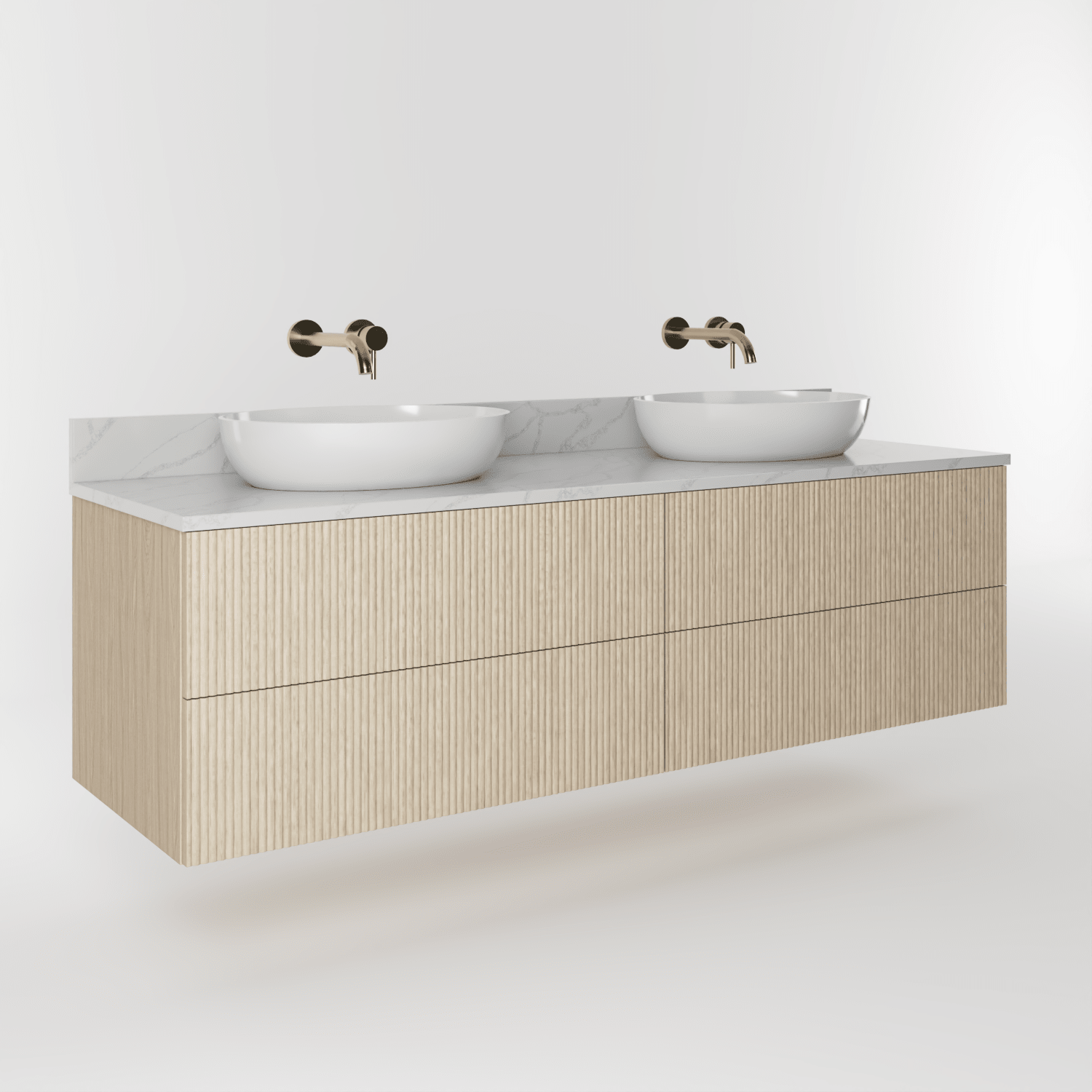 The Reeded | Oak Double Vanity 1600mm | White - Mockridge Design