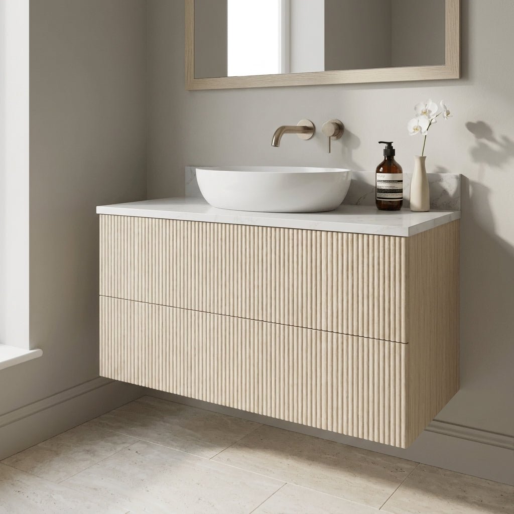 The Reeded | Oak Vanity 1000mm | White - Mockridge Design