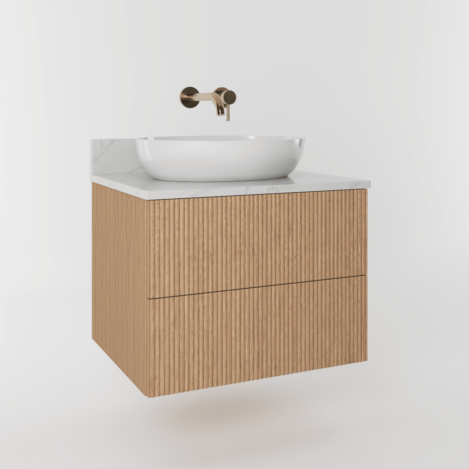 The Reeded | Oak Vanity 600mm | Natural - Mockridge Design