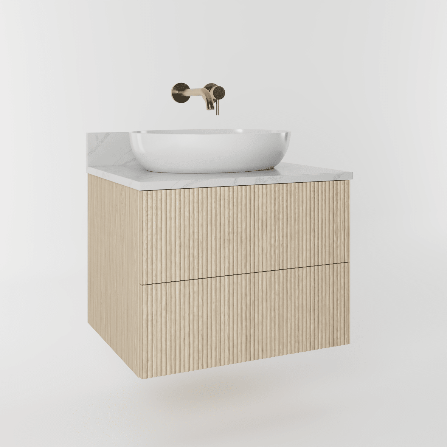 The Reeded | Oak Vanity 600mm | White - Mockridge Design
