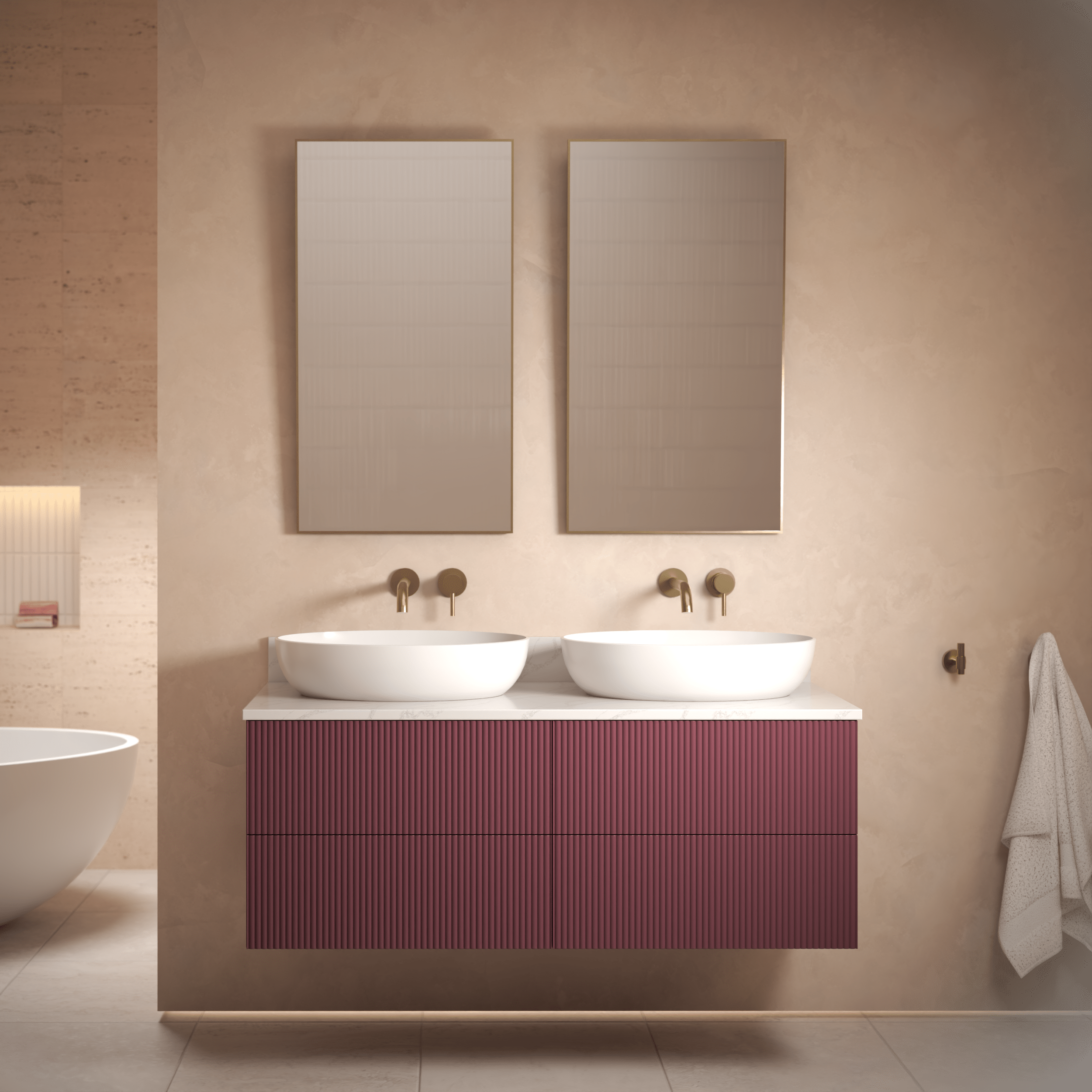 The Reeded | Painted Double Vanity 1200mm Brinjal - Mockridge Design