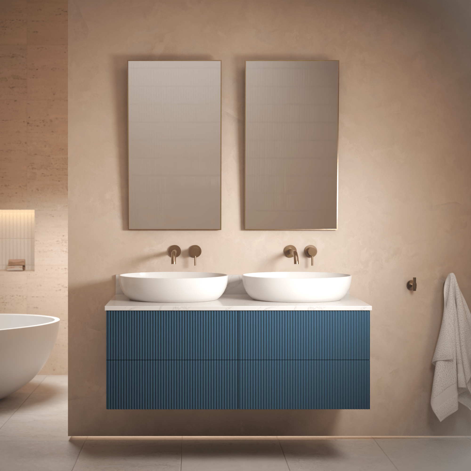 The Reeded | Painted Double Vanity 1200mm Stiffkey Blue - Mockridge Design
