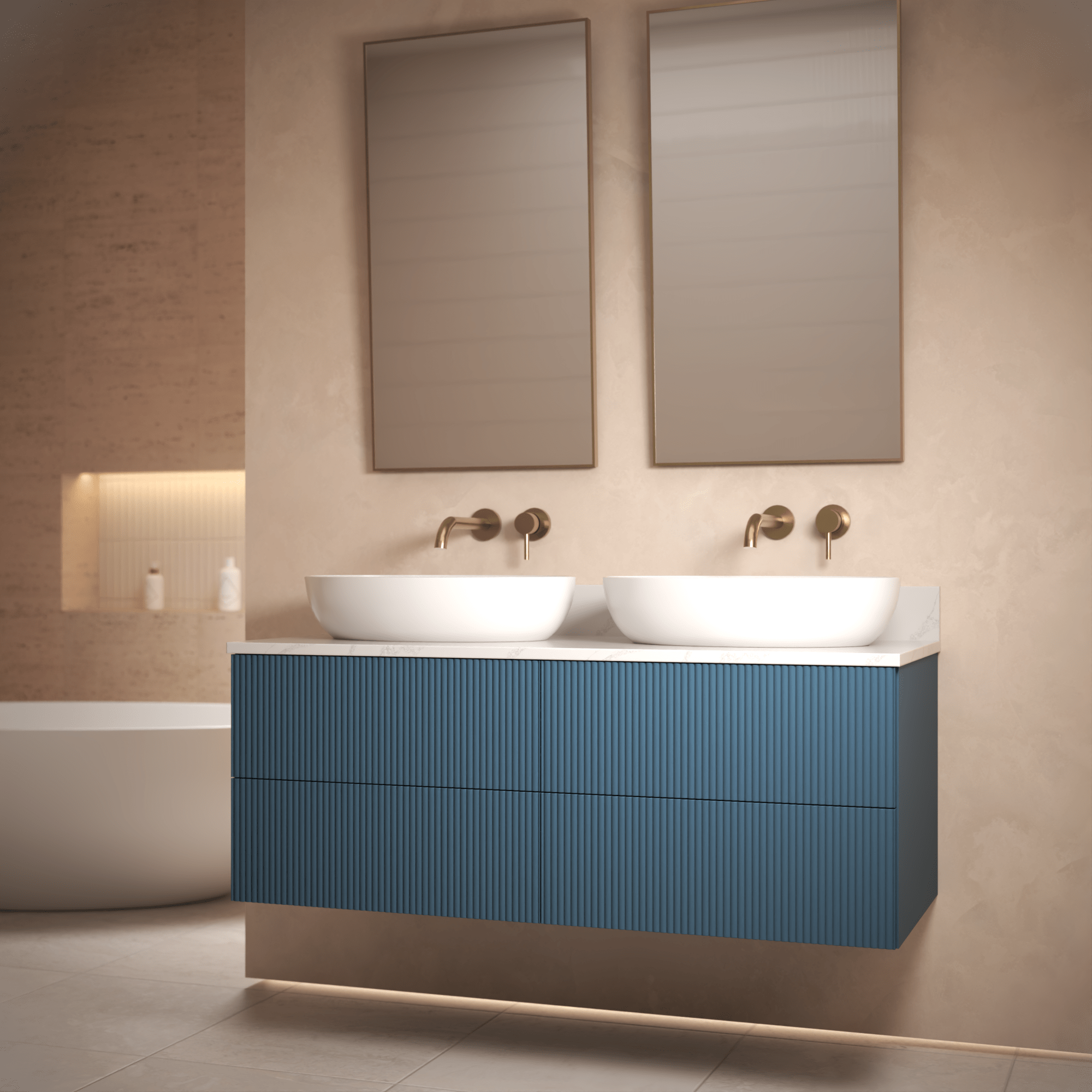 The Reeded | Painted Double Vanity 1200mm Stiffkey Blue - Mockridge Design