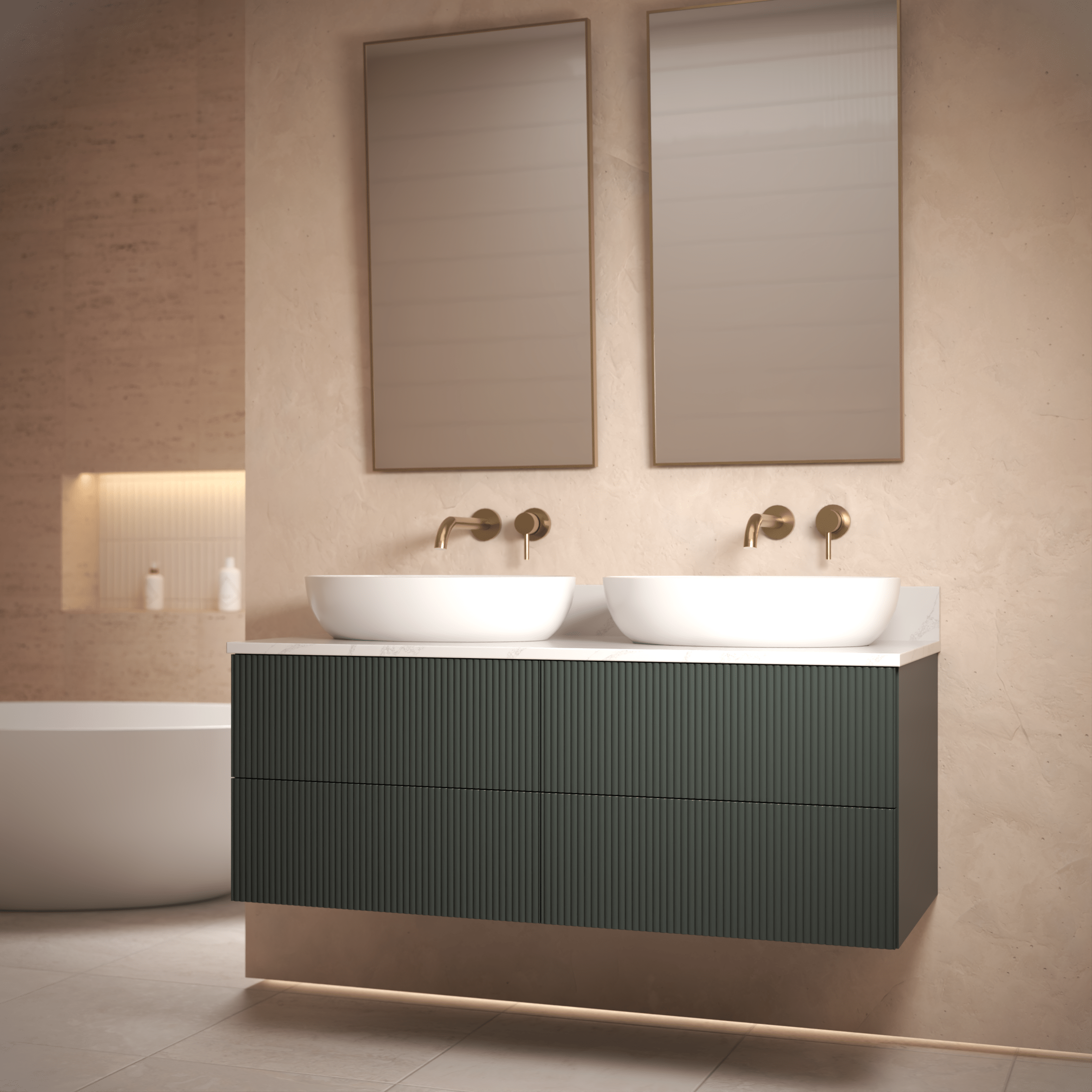 The Reeded | Painted Double Vanity 1200mm Studio Green - Mockridge Design