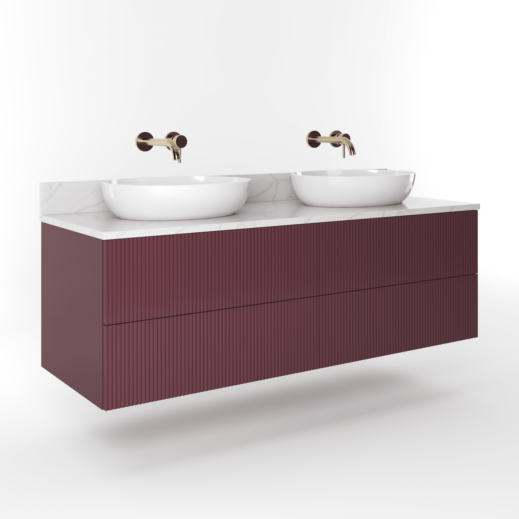 The Reeded | Painted Double Vanity 1400mm Brinjal - Mockridge Design